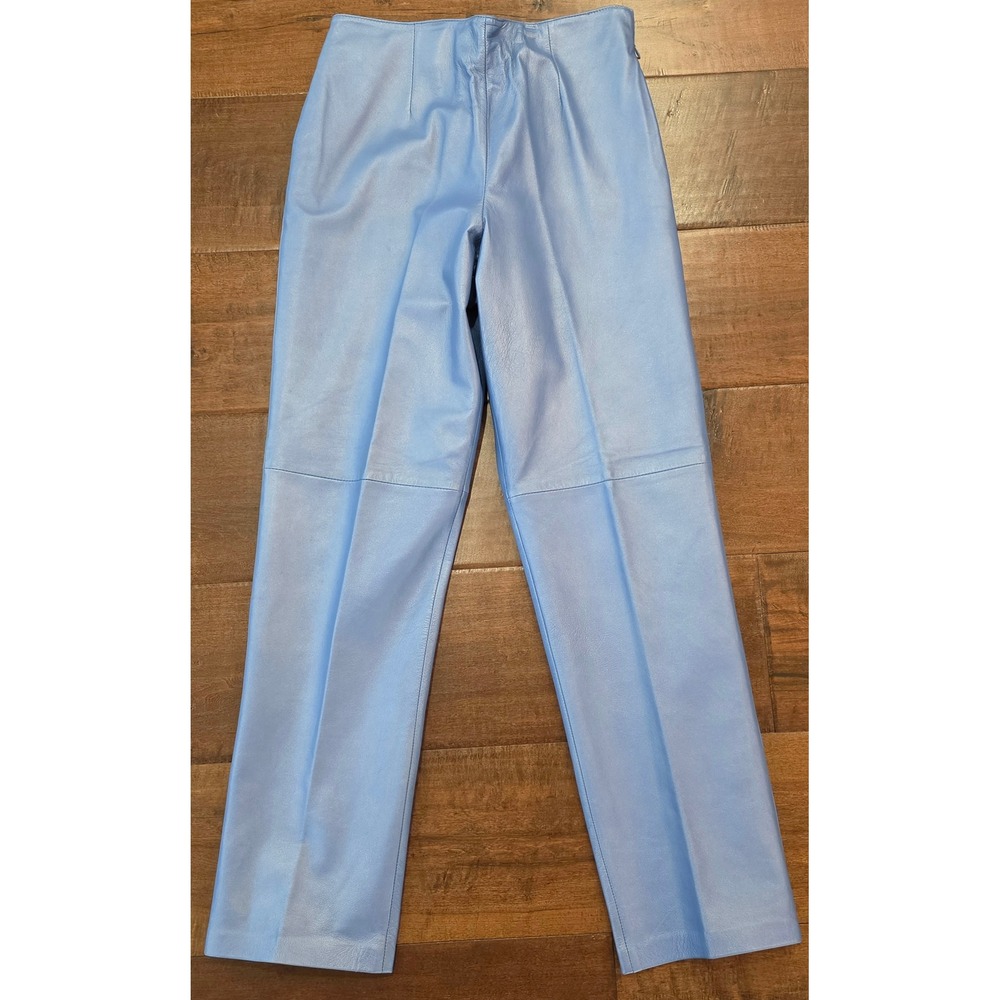 VTG Baby Blue Mobwife Leather Straight Leg High Waisted Lined Downtown Pants